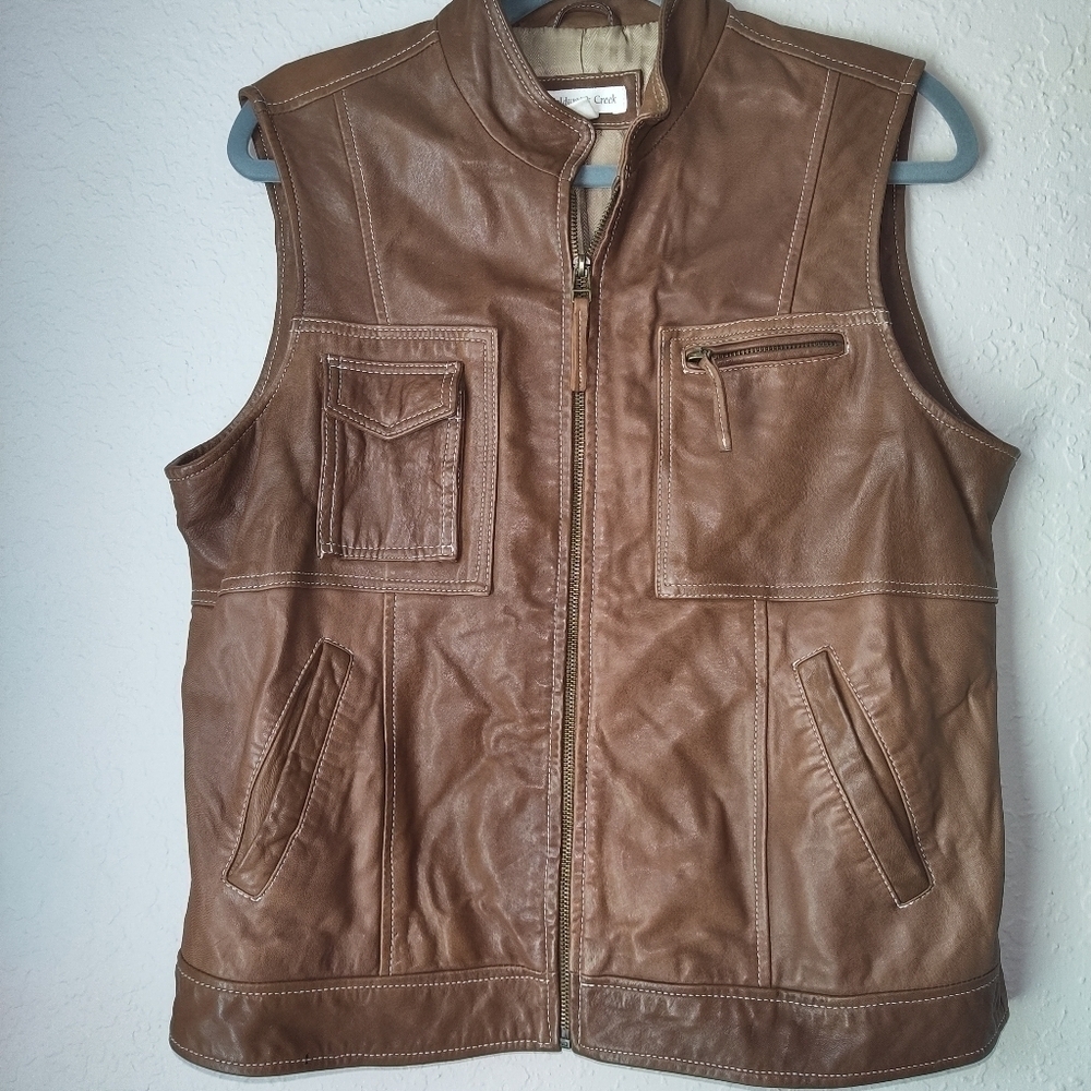 Coldwater Creek Leather Women's Vest Brown Genuine Leather Zip Up Size M